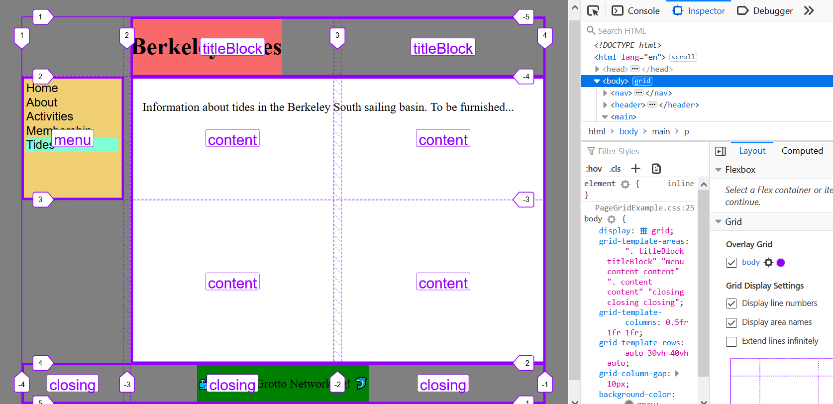 Grid page layout rendered