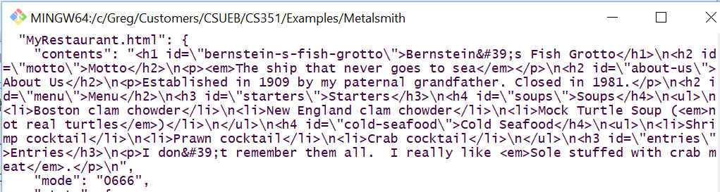 output from markdown